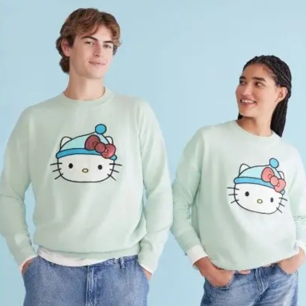 Aeropostale Hello Kitty Sanrio Light Blue Sequin Bow Pullover Sweater XS New tag